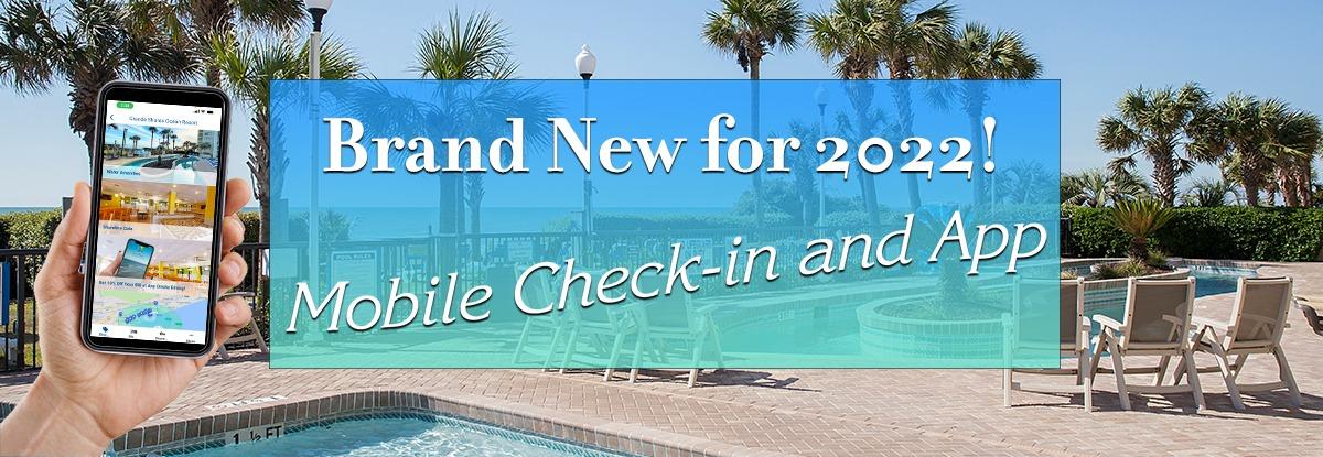 Promotional banner for Grande Shores featuring new Mobile Check-in and App for 2022.